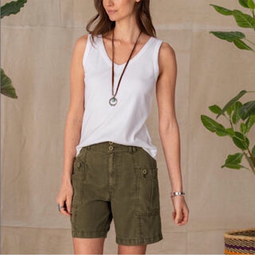 Sundance Garden Cargo Shorts Olive Green Tencel Haigh Waist Light Weight Size 12
